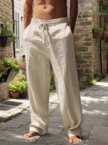 WKRISTIN  New Men's Beach Pants - Daily Versatile Outdoor Leisure Fitness Simple Cotton Hemp Texture Loose Long Pants for Autumn And Winte
