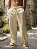 WKRISTIN  New Men's Beach Pants - Daily Versatile Outdoor Leisure Fitness Simple Cotton Hemp Texture Loose Long Pants for Autumn And Winte