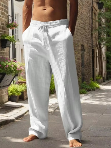 WKRISTIN  New Men's Beach Pants - Daily Versatile Outdoor Leisure Fitness Simple Cotton Hemp Texture Loose Long Pants for Autumn And Winte