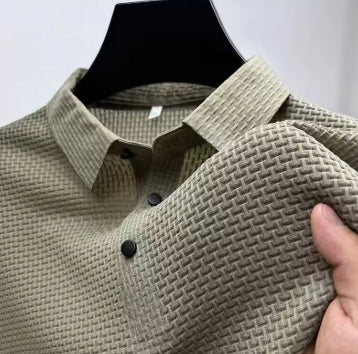 WKRISTIN  New Men's Business Casual Short Sleeved Bone Flower Solid Color POLO Shirt Fashion Breathable Comfortable Summer Versatile Top