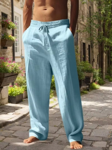 WKRISTIN  New Men's Beach Pants - Daily Versatile Outdoor Leisure Fitness Simple Cotton Hemp Texture Loose Long Pants for Autumn And Winte