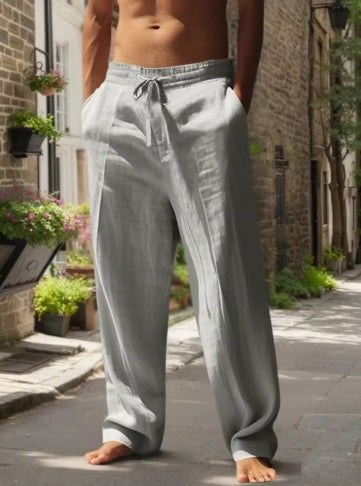 WKRISTIN  New Men's Beach Pants - Daily Versatile Outdoor Leisure Fitness Simple Cotton Hemp Texture Loose Long Pants for Autumn And Winte