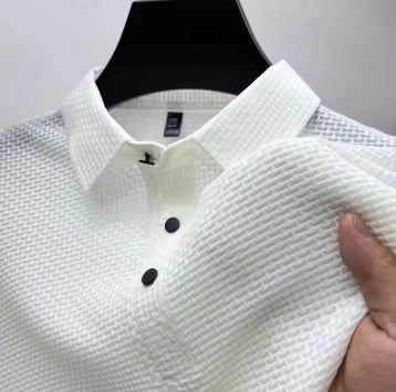 WKRISTIN  New Men's Business Casual Short Sleeved Bone Flower Solid Color POLO Shirt Fashion Breathable Comfortable Summer Versatile Top