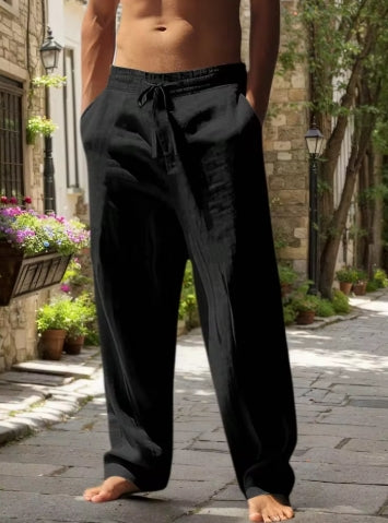 WKRISTIN  New Men's Beach Pants - Daily Versatile Outdoor Leisure Fitness Simple Cotton Hemp Texture Loose Long Pants for Autumn And Winte