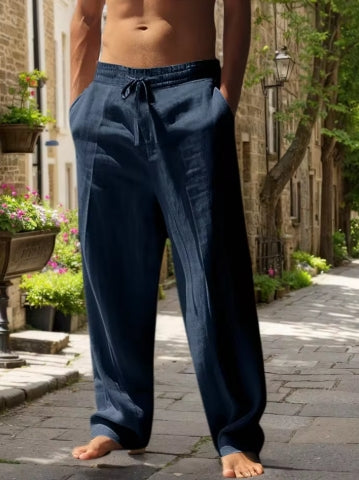 WKRISTIN  New Men's Beach Pants - Daily Versatile Outdoor Leisure Fitness Simple Cotton Hemp Texture Loose Long Pants for Autumn And Winte